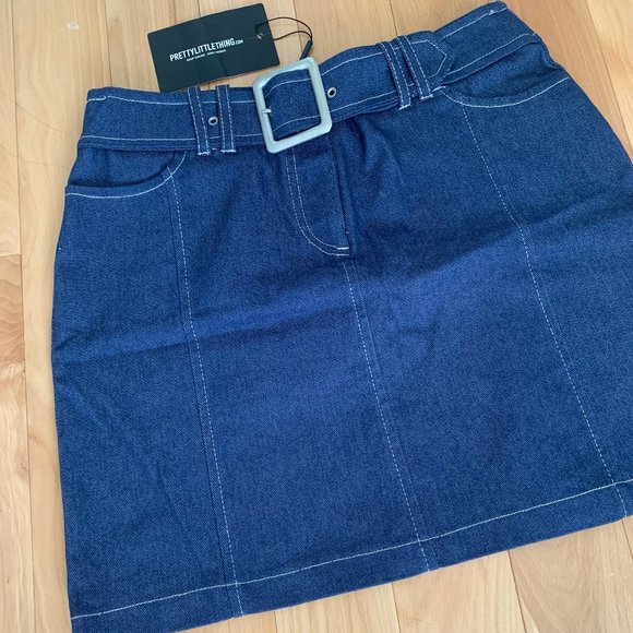 Denim short skirt with belt buckle - Picture 1 of 5